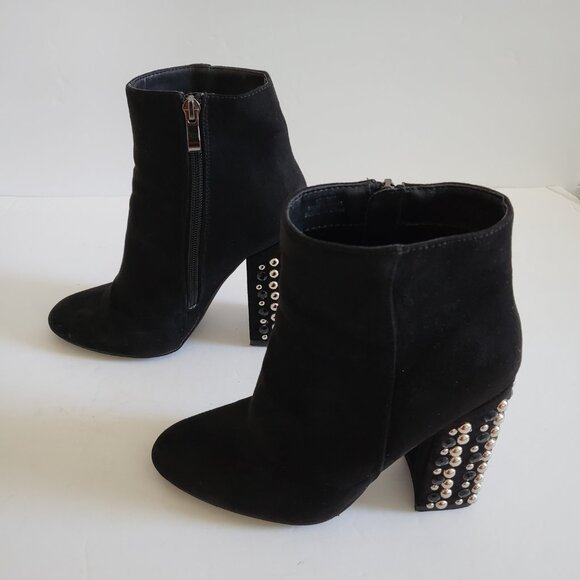 Forever 21 Velvet Suede Heels Booties Womens Size 7 (US)  Side Zip Studs Accent - Picture 3 of 15